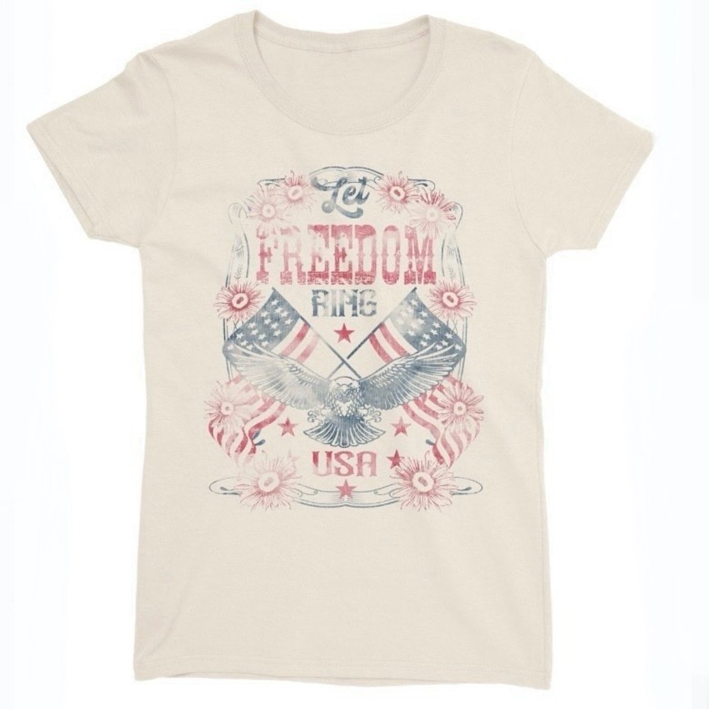 Home Of The Brave Womens Tee 2XL New with Tags Beige Americana Freedom USA Nice